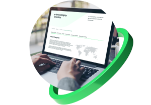 Computer screen showing e-Invoicing Compliance Map webpage and a green illustrated ring