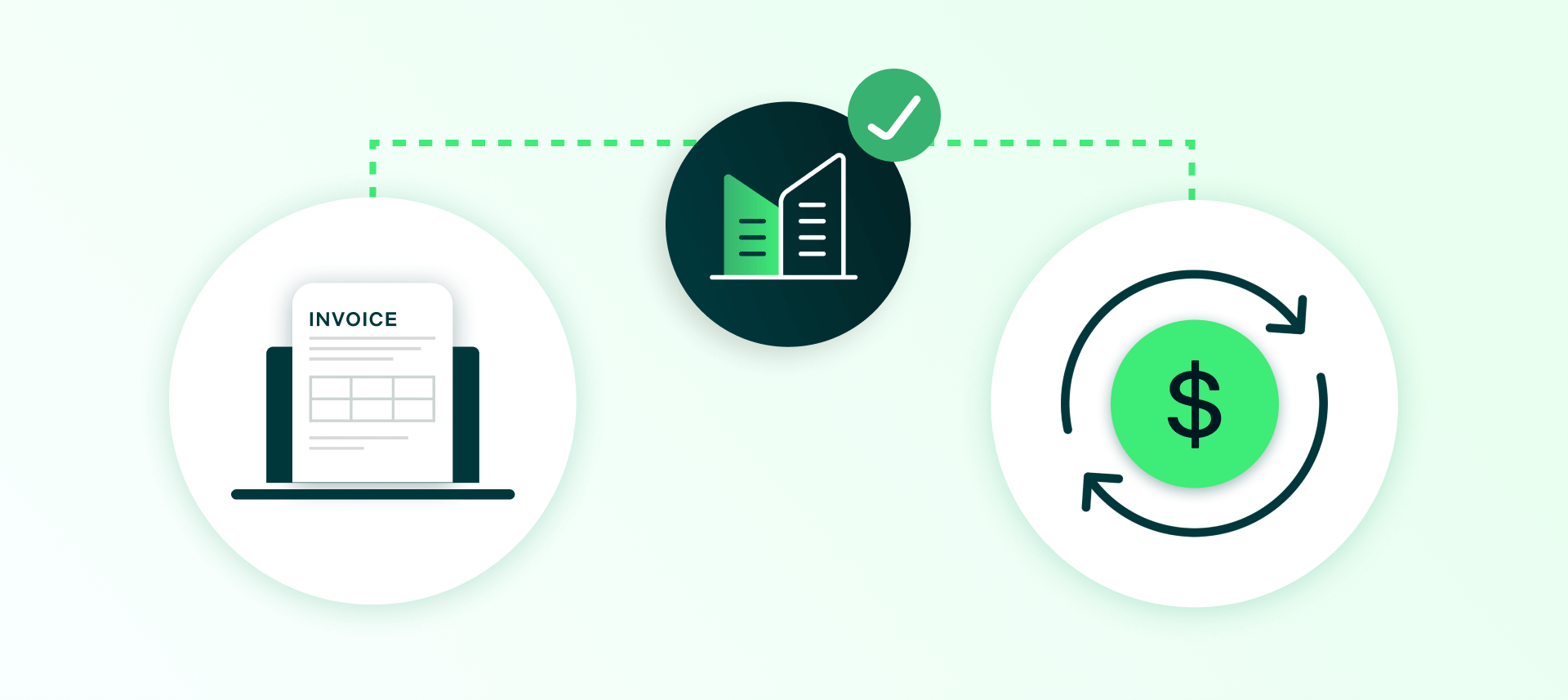 ow will the e-invoice exchange framework affect businesses_ body_image with an invoice graphic on the left, a dollar sign on the right and a network graphic in the middle