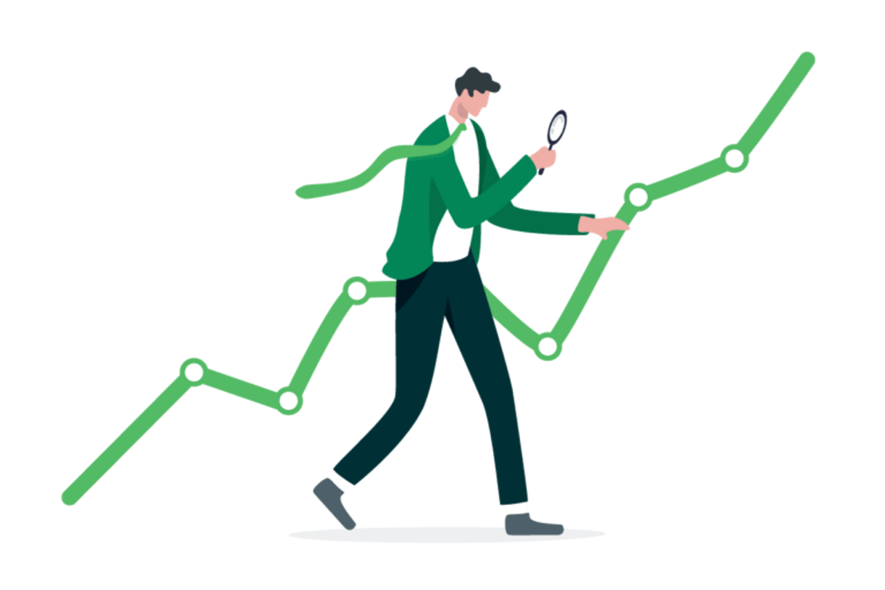 short term and long term cash forecasting: graphic of a man holding a magnifying glass